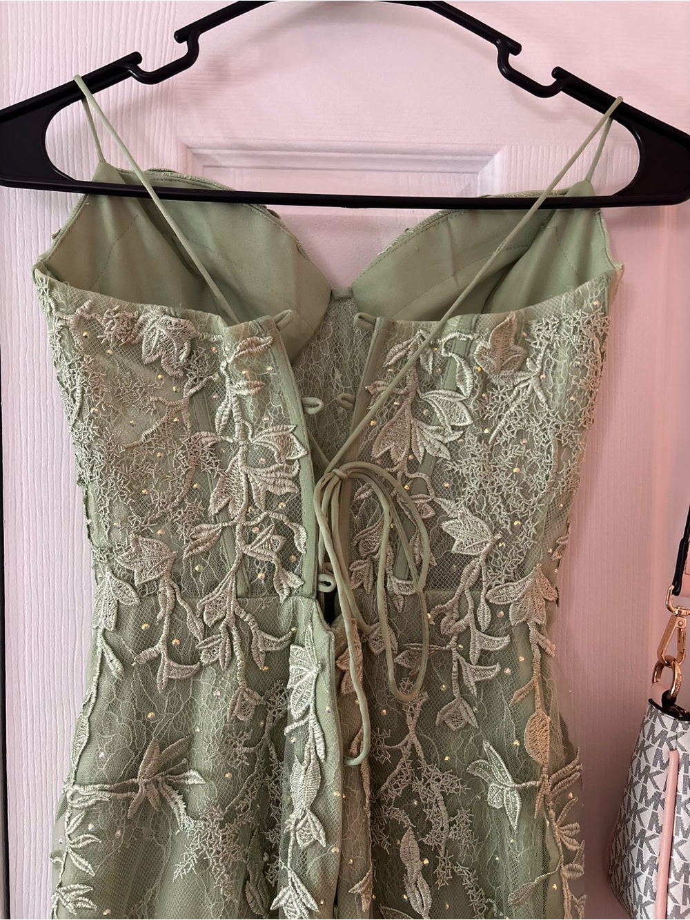 Elegant Sage Green Embroidered Prom Gown - Picture 4 of 6